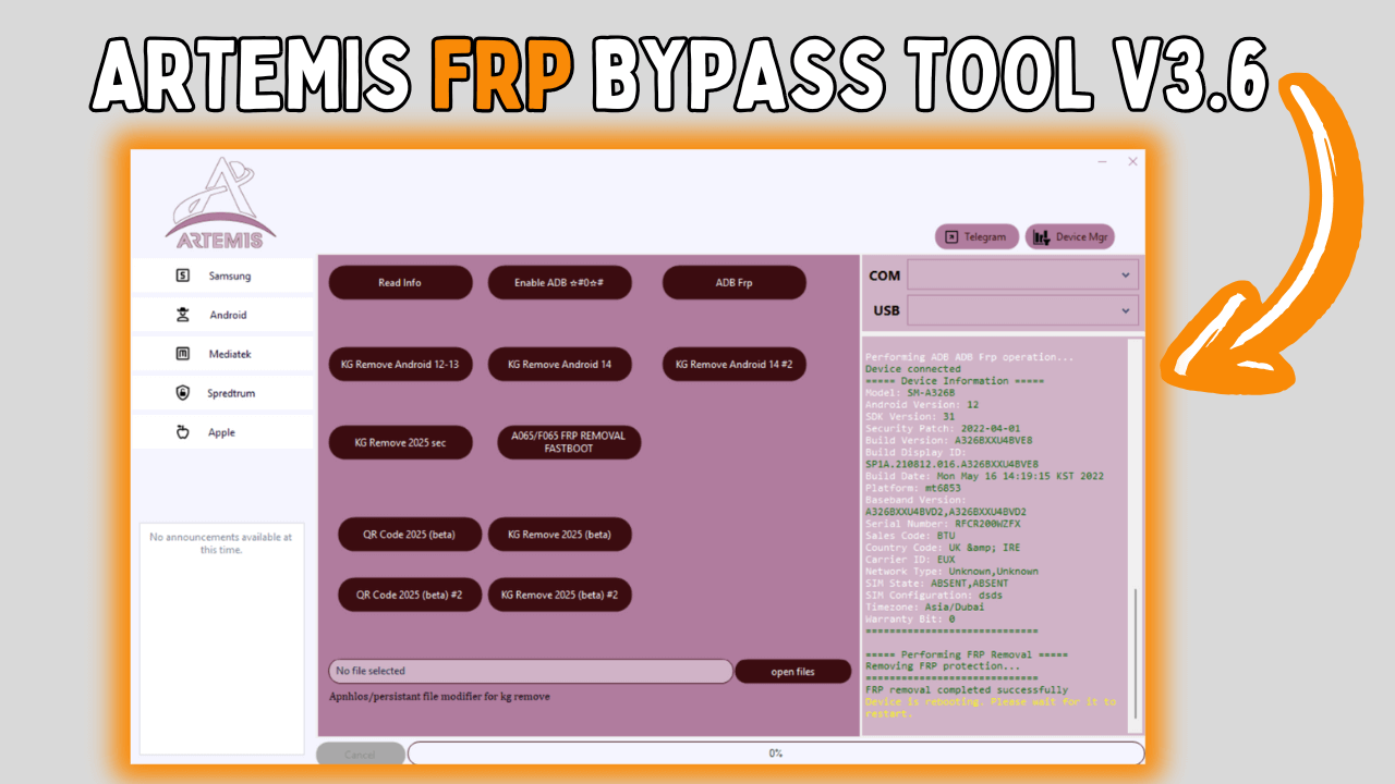 Read more about the article Artemis V3.6 Free Samsung FRP Bypass Tool 2025